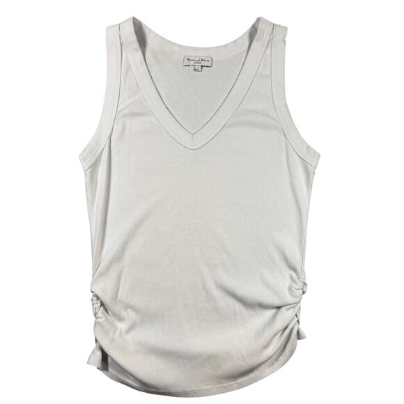 Michael Stars Women's Blanche White V-Neck Ribbed Tank Ruchced Sides - Size XL - Picture 2 of 9